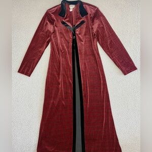Coldwater Creek Red and Black Velvet Houndstooth Duster Robe Cover